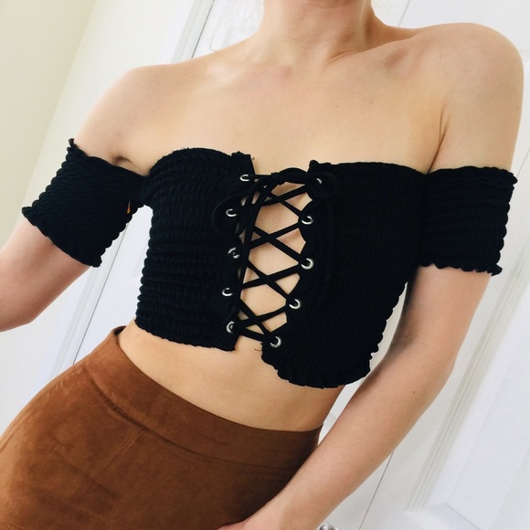 Nasty Gal Tops - NEW Nasty Gal Black Lace Front Crop Top